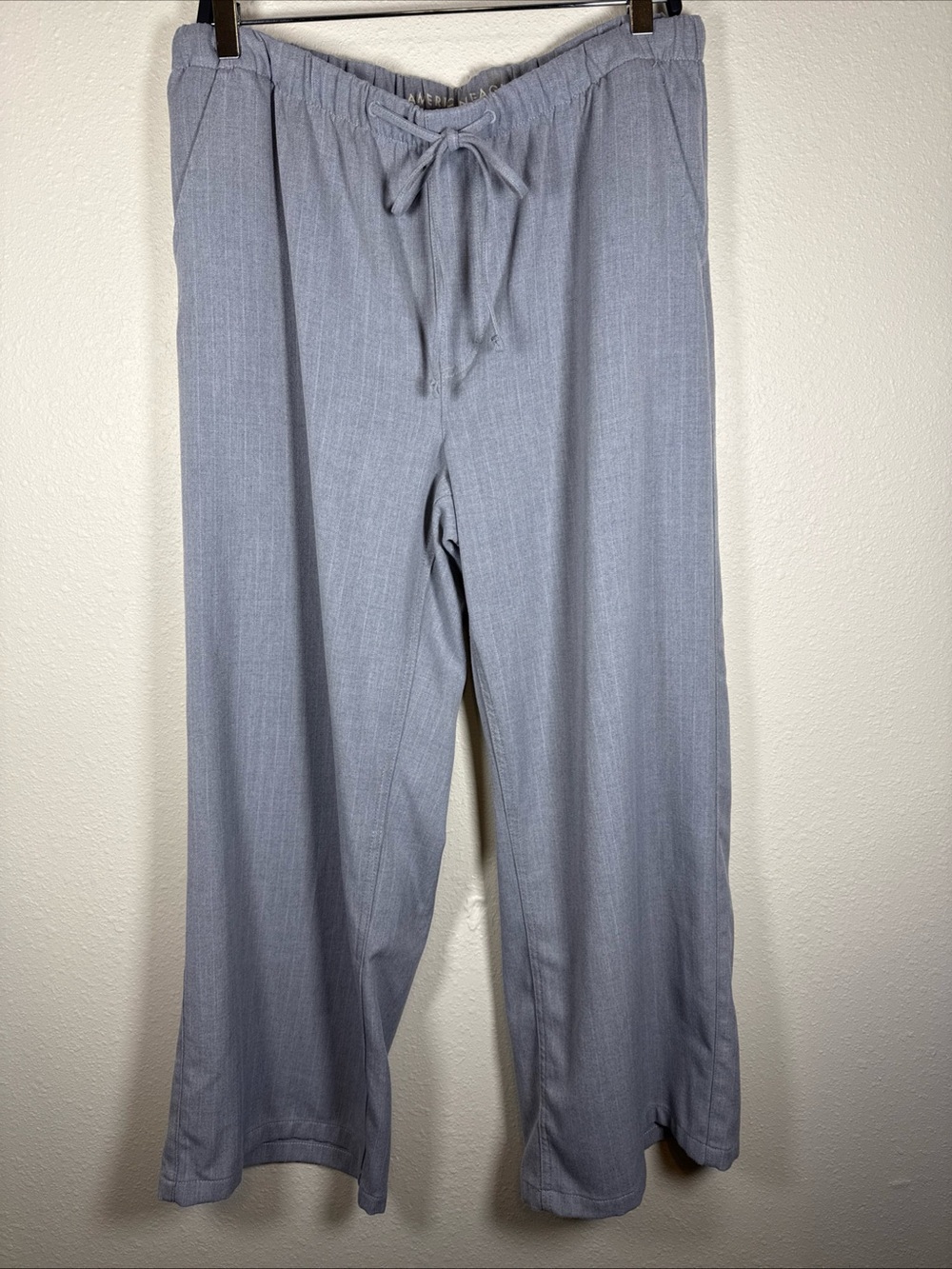 American Eagle Wide Leg Pinstripe Pants Elastic Waist Drawstring L